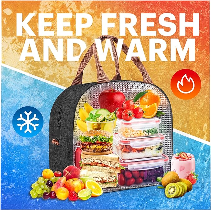Lunch Bag for Women & Men Adult Insulated Lunch Box, Small Leakproof Cooler Food Lunch Containers Reusable High Capacity Lunch Tote Bags for Work, Travel, Outdoor (Black)