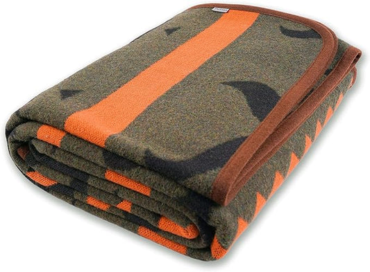 PuTian Merino Wool Blanket - 51" x 63" Thick Warm Soft Washable Twin Throw - Great for Bed, Couch, Camping, Outdoor, Pets, Travel, Green Flame