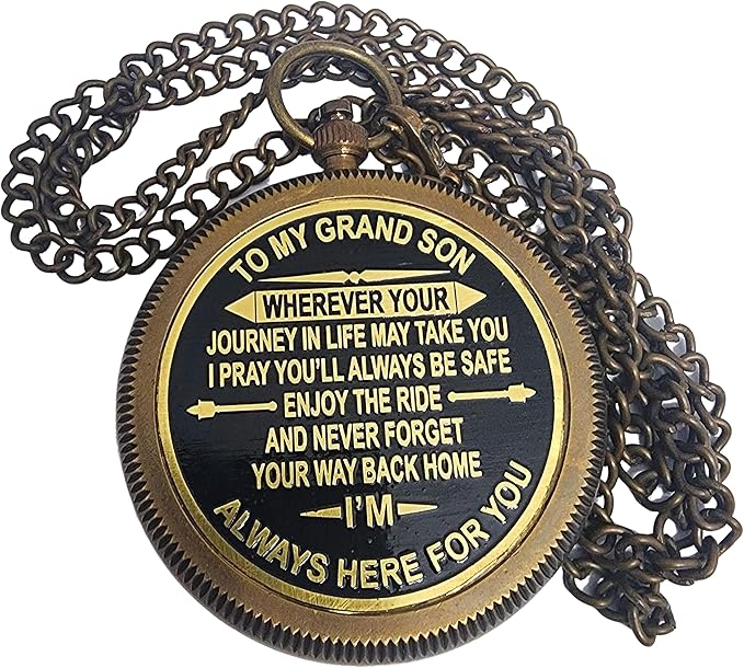to My Grand Son Engraved Compass with Authentic Leather Case Brass Compass Directional Compass, Baptism Gifts for Boys & Girls, First Communion (BLC3)