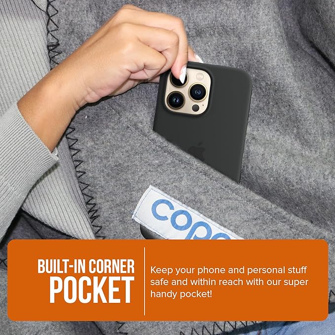 copa Outdoors Extra Large 4.5 lbs Wool Blanket 90"x66" Camping Blanket Thick Outdoor Blanket w Carry Strap and Front Cell Phone Pocket Camping Blankets for Cold Weather