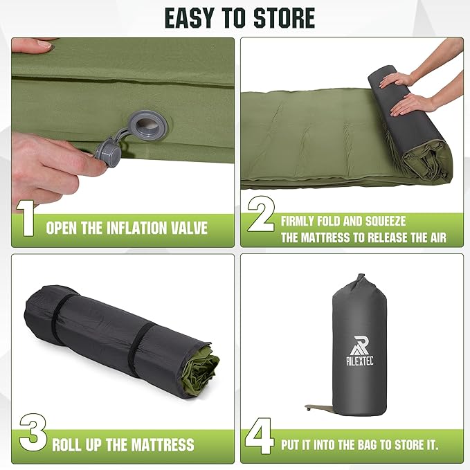 Riextec Self Inflating Sleeping Pad, Camping Mattress with Pump Sack, Memory Foam Camping Pad for Sleeping, 4” Thickness Sleeping Mat for Camping/Travel/Car/Tent, 4 Season Camp Air Mattress,Single