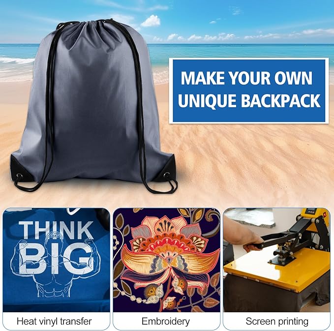 KUUQA 2 Pcs Gray Drawstring Backpacks, 40cm*34cm/15.7"*13.4", Gym, Travel, Outdoor Activities