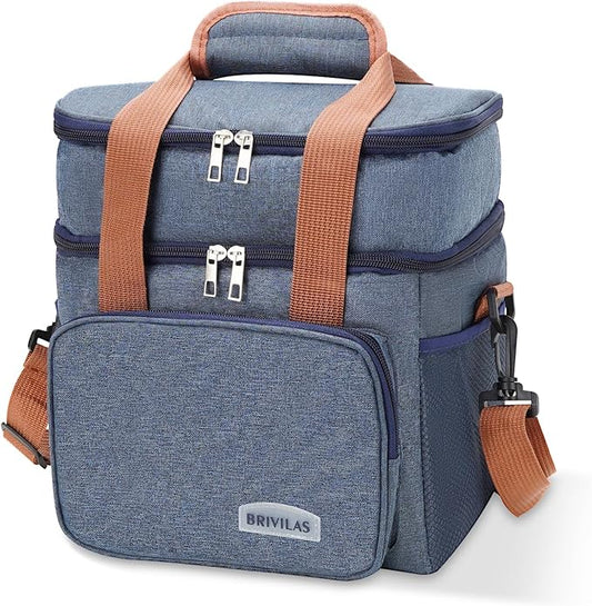Double Insulated Lunch Bag for Women/Men, Thermal Lunchbox Leakproof Waterproof Cooler Bag with Adjustable Shoulder Strap for Adults, Lunch Bag for Work Office Camping Travel (12L, Navy Blue)