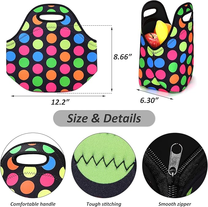Neoprene Lunch Bags Thermal Insulated Lunch Tote Bag Reusable Washable Neoprene Picnic Bag for Women Men