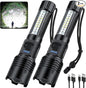 Rechargeable Flashlights High Lumens 2 Pack, 990000 Lumen Bright LED Flashlight with 7 Lighting Modes, IPX7 Waterproof Powerful Handheld Flash Light for Home Camping Emergency