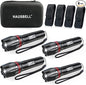 HAUSBELL T8 Upgraded LED Flashlight Bright, Zoomable Tactical LED Flashlights Flash Light with High Lumens and Five Modes and Camping Accessories, 4 Pack