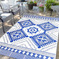 Waterproof Outdoor Rug 5x8ft, Boho Reversible Plastic Straw Mat for Patio RV Deck Porch Backyard Balcony Camping Picnic Beach Indoor Outdoor Carpet, Blue&White