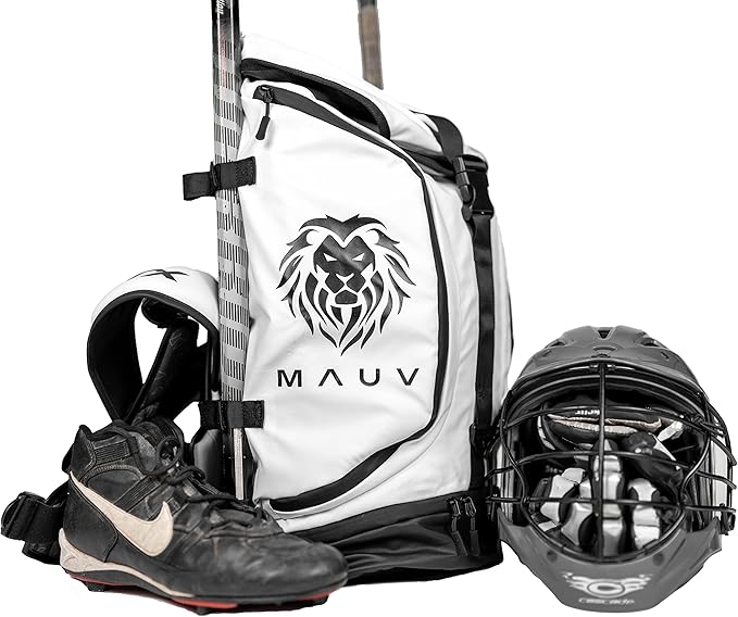 MAUV Premium Lacrosse Bag - Lacrosse Backpack - Holds Most Lacrosse or Field Hockey Equipment with Two Stick Holders and Separate Cleats Compartment - Black - Navy - Army Green - Arctic White
