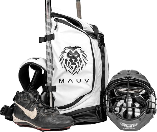 MAUV Premium Lacrosse Bag - Lacrosse Backpack - Holds Most Lacrosse or Field Hockey Equipment with Two Stick Holders and Separate Cleats Compartment - Black - Navy - Army Green - Arctic White