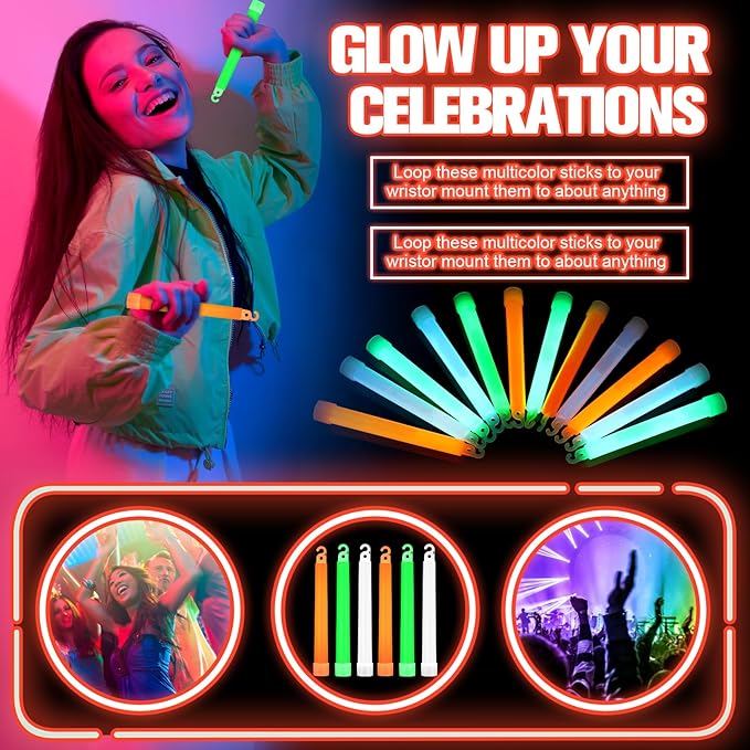 Sotiff 96 Pcs 6 Inch Large Bright Glow Sticks Light Sticks Halloween Favors Emergency Chem Sticks Cheer Stick for Party Activities Birthday Wedding Concerts Halloween Decor