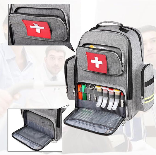 Gatycallaty First Aid Backpack Medical Emt First Responder Bag Empty Ems Emergency Home Health Hiking Trauma Travel Camping (gray, Large)