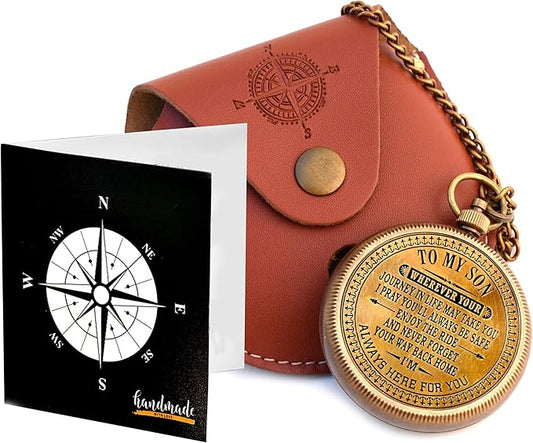 to My Son Compass with Wooden Box-Mom to Son Compass–Father to Son Gifts- to My Grandson -Graduation Day Gifts for Son-Birthday, Baptism, Graduation, Confirmation, Communion Compass for Women Men