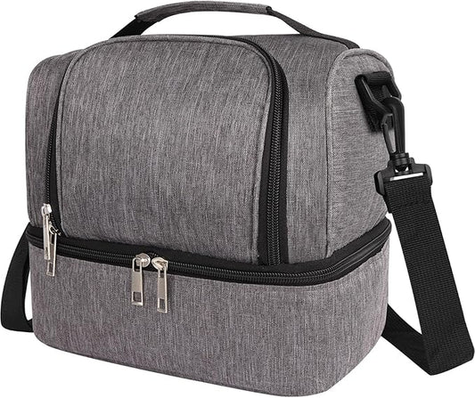 Lunch Box Lunch Bag for Women Men Reusable Insulated Lunch Bag Women Lunch Cooler Tote Bags with Adjustable Shoulder Strap for Office Work Picnic Travel, Light Gray