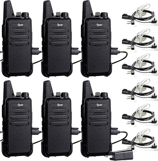 TIDRADIO Walkie Talkies for Adults Long Range Two Way Radio License-Free VOX Radios Walkie Talkies Rechargeable 2 Way Radio with Earpiece, for School Retail Church Restaurant (TD-M8s 6 Pack)