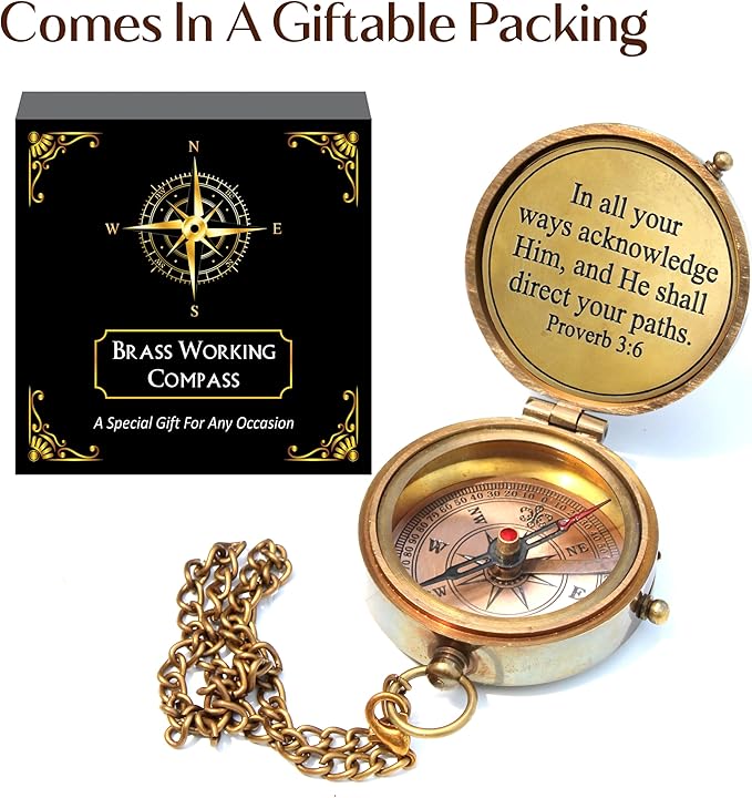May Your Faith Always Guide You Engraved Working Compass with Leather Case Compass Religious Gift for Men & Women - Baptism, Confirmation, Communion Compass for Boys Graduation Gift