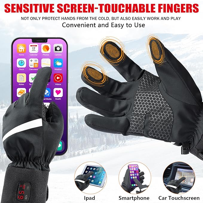 ZAPAL Heated Gloves for Men Women Rechargeable, Winter Ski Gloves, Waterproof Touchscreen Heated Thin Gloves for Climbing Hiking Cycling Camping (Size:M)