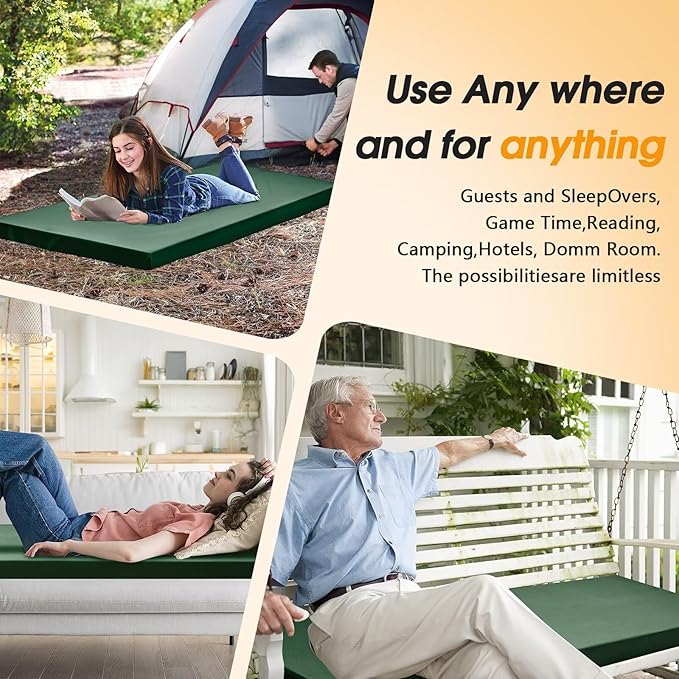 CYMULA Camping Cot Mattress 2in Memory Foam Sleeping Pad,Soft Warm Non-Slip Camping Mattress Topper with Retaining for Adults,Portable Roll up Mattress Pad for Travel (75 x30)（only Mattress）