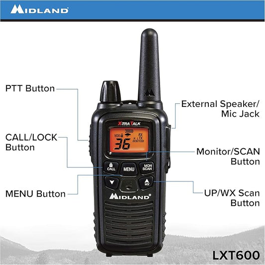Midland LXT600VP3 36 Channel FRS Two-Way Radio - Up to 30 Mile Range Walkie Talkie - Black (Pack of 10)