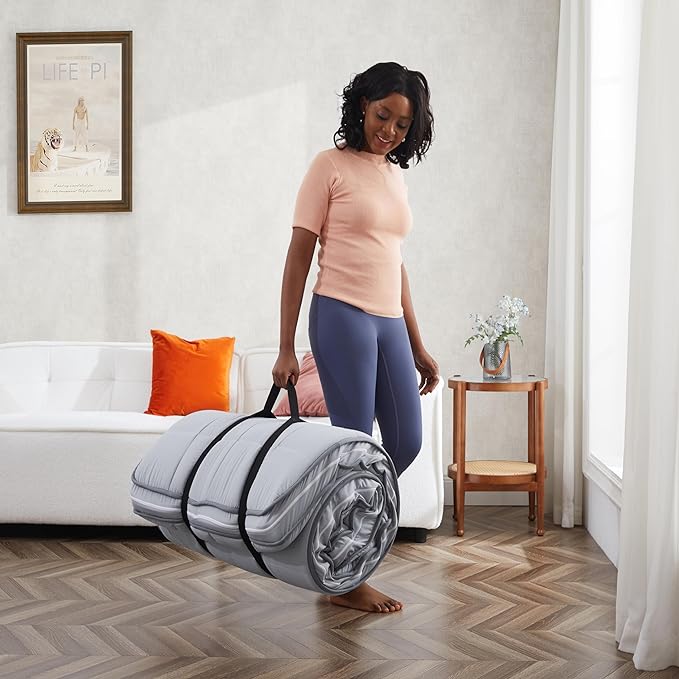 4Inch Cot Mattress Topper,Small Single Gel Infused Memory Foam,Machine Washable Cotton Cover,Roll Up Floors Mat,Portable Folding Sleep Pad(72 X 24“)