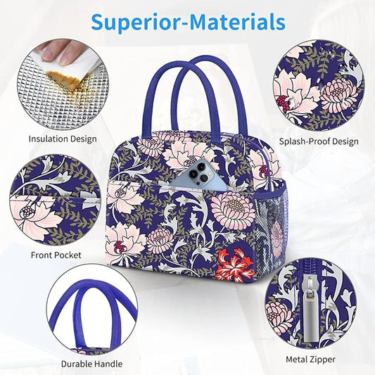 Lunch Bag Lunch Box for Women Men Reusable Insulated Lunch Tote Bag,Leakproof Thermal Cooler Sack Food Handbags Case High Capacity for Travel Work Picnic Beach,Orchid