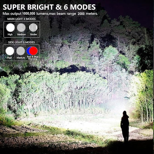 MIXILIN Rechargeable Spotlight, 1000,000 Lumens Handheld Hunting Flashlight Led Spot Light with Cob Light and Solar Panels, Lightweight and Super Bright Spotlight for Hunting Boating Camping