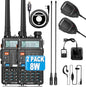 Ham Radio, BAOFENG 8W Dual Band Two Way Radio Long Range, Handheld UV5R Radio, Professional 2 Way Radios with Rechargeable Battery, Charger, Earpieces, Mic and Programming Cable (2 Pack)