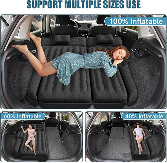 Inflatable SUV Air Mattress: Double-Sided Flocking Car Mattresses for Back SUV, Travel Camping SUV Sleeping Bed Mattress with Air Pump 2 Pillows