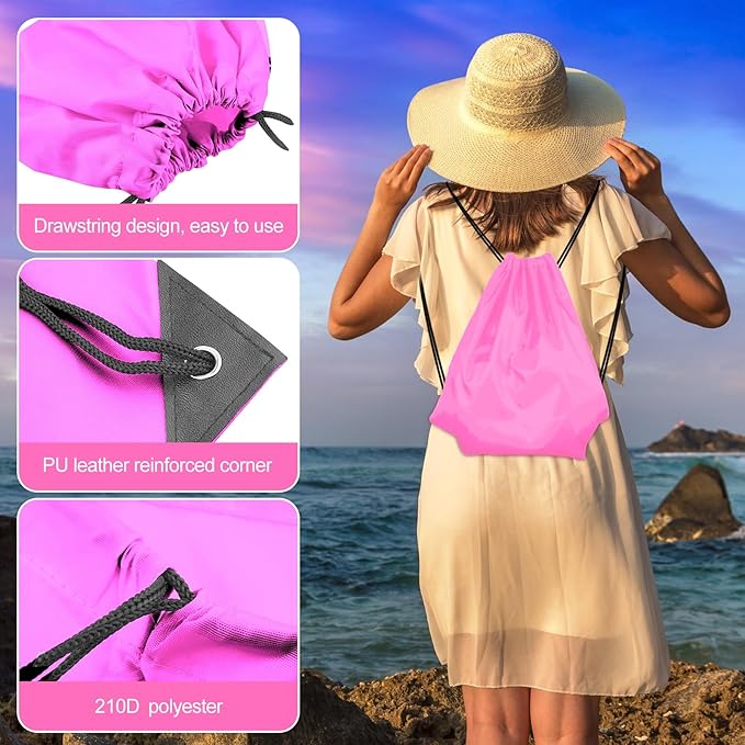 KUUQA 25Pcs Drawstring Backpack Bags Bulk Drawstring Bag Foldable Gym Bag Sport Cinch Sack String Backpack Storage Bags for Women Men Shopping Gym Travel Sports (15 Colors)