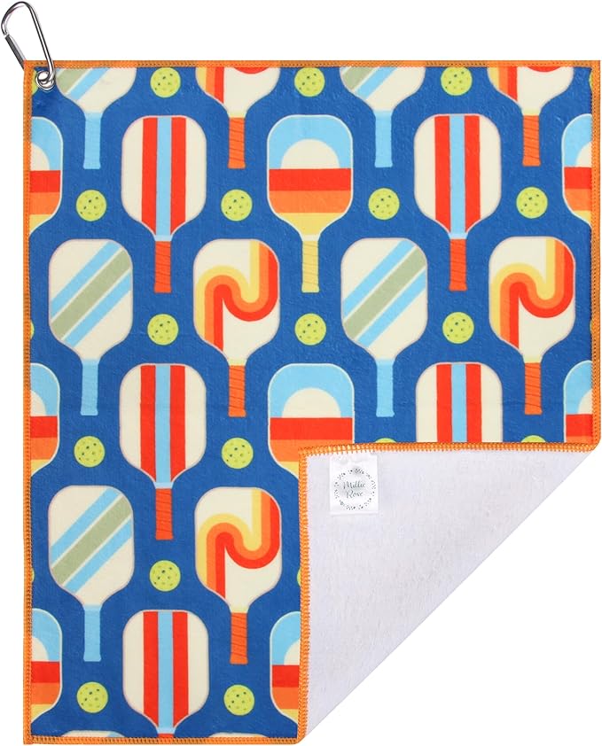 Millie Rose Pickleball Towels in Fashionable Prints - Cute 15x17 inch Microfiber & Cotton Athletic Towels with Carabiner Clip - Pickleball Accessories, Pickleball Gifts (Aviator Pickle)