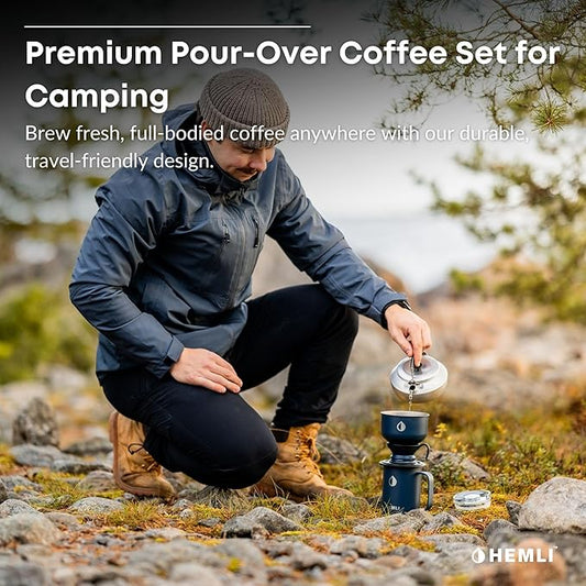 Pour Over Coffee Maker Camp Set – Vacuum Insulated Mug with Leakproof Lid, Stainless Steel Micro Filter, Scratch-Resistant Finish, Portable Coffee Maker for Camping, Travel & Outdoor Adventures