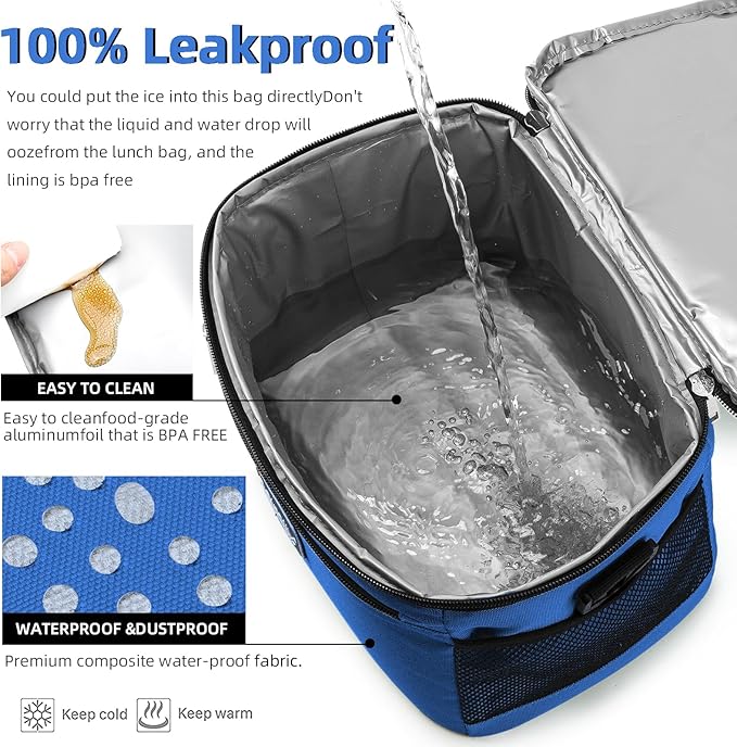 BEIMILY Lunch Box for Men/Women,Small Insulated Lunch Bag,Reusable LunchBox for work Picnic Hiking Beach,Leakproof Soft Cooler Tote Bag Organizer with Adjustable Shoulder Strap for Adults(Royal Blue)