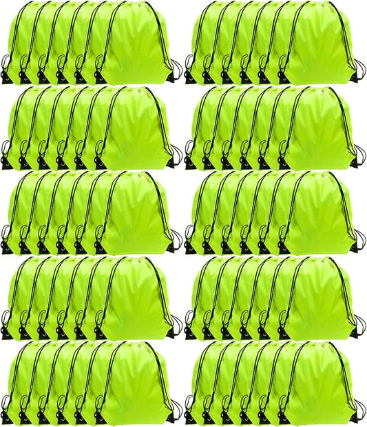 GoodtoU Drawstring Bags, Drawstring Backpack for Sport, Traveling, Team (60Pcs, Fluorescent Green)