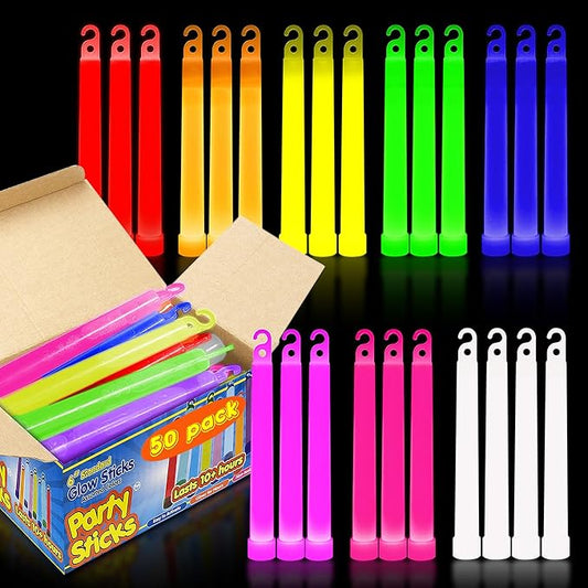 50 Multi Color Ultra Bright Glow Sticks Bulk - 12 Hour Duration - Versatile Use Glow Sticks for Parties, Emergency Light, Camping, and Survival Kit