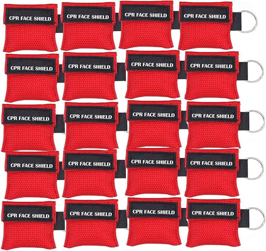 Pack of 20pcs CPR Mask Keychain Ring Emergency Kit Rescue Face Shields for First Aid or CPR Training (Red-20)