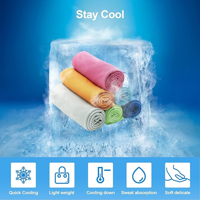 Cooling Towels 6Pack,Ice Towel for Neck and Face,Soft Breathable Chilly Microfiber Towel for Hot Weather,Camping,Workout,Sports,Yoga,Golf,Gym,Fitness