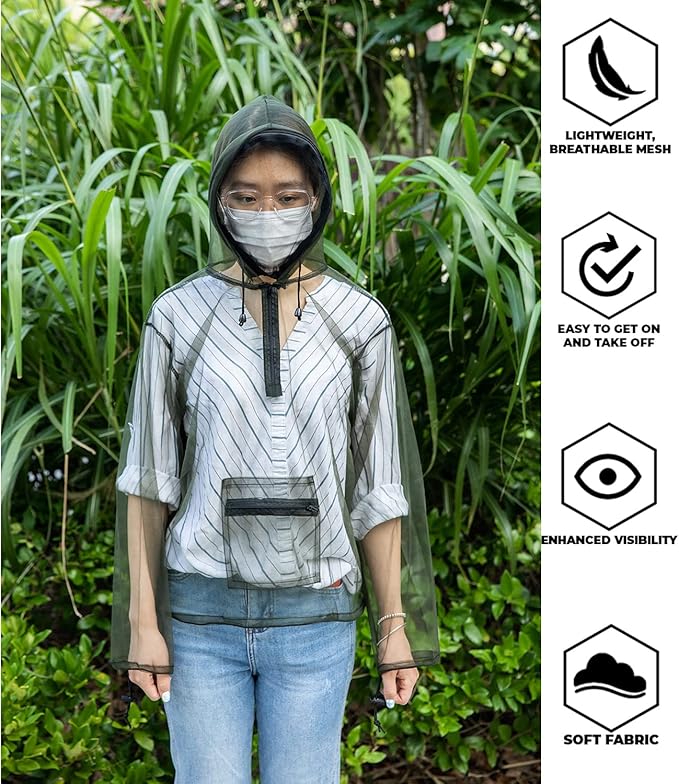 JOYGO FISHAN Mosquito Jacket Bug Jacket Super Light Outdoor Full Protection Clothing Not Cling To Your Skin One Size Fit All