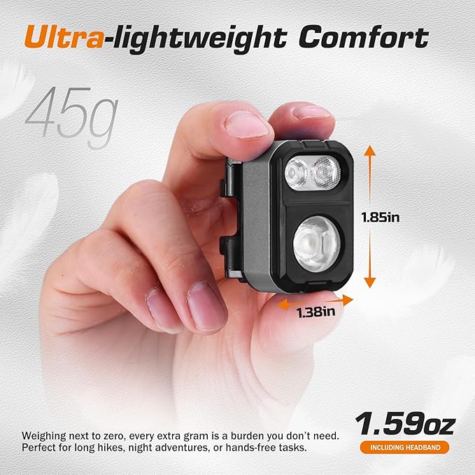 EverBrite Rechargeable LED Headlamp, Ultra-Light with Hat Clip, IP67 Waterproof, White/Red/Green Light, 7 Modes for Camping, Running and Backpacking-Grey