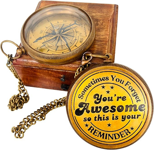 Inspiration Gift for Men Women Engraved Compass - Go Confidently - Thoreau Quote, You're Awesome Employee, Coworker Meaningful Gift for him her