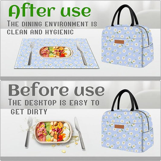 Cute Lunch Bag Women with Placemats, Insulated Lunch Box for Women, Placemats Keep Clean and Hygienic Durable Leakproof Thermal Bag High Capacity for Travel Picnic Insulated Lunch Bag