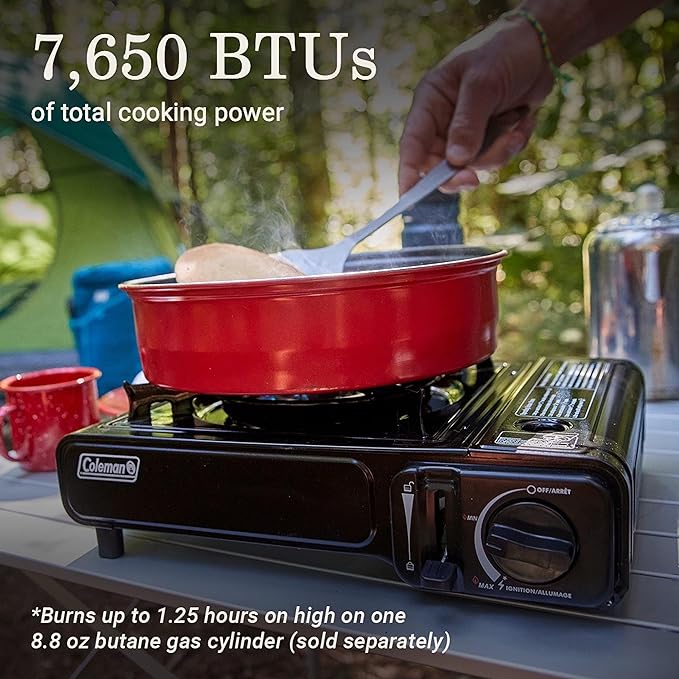 Coleman Classic 1-Burner Butane Stove Portable Camping Stove with Carry Case & Push-Button Starter Includes Precise Temperature Control & 7650 BTUs of Power for Camping Tailgating & More