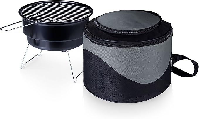ONIVA - a Picnic Time brand Caliente Portable Charcoal Grill & Cooler Tote, Take Anywhere BBQ Grill with Cooler Bag, Grill for Outdoor Use, (Black with Gray Accents)