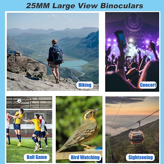 12x25 Compact Binoculars, High Powered Easy Focus Binoculars, Portable Large Eyepiece Binocular for Adults Kids Bird Watching,Opera Concert, Travel, Hiking, Outdoor Scenery, Football Game