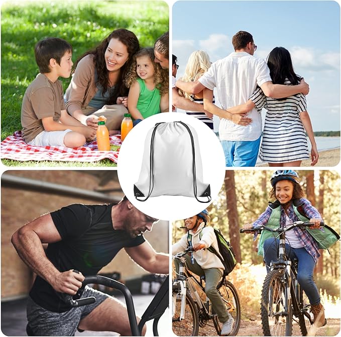 KUUQA 12 Pcs Drawstring Backpack Bags Bulk White Drawstring Bag Foldable Gym Bag Sports Cinch Sack String Backpack Storage Bags for Women Men Shopping Gym Travel Sports