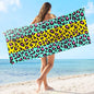 Microfiber Pool Towels Oversized 71"x31",Soft Touch Ultra-Absorbent Quick Dry Sand Free Large Beach Towels for Adults with Mesh Bag for Travel Camping Bathroom, Striped Leopard