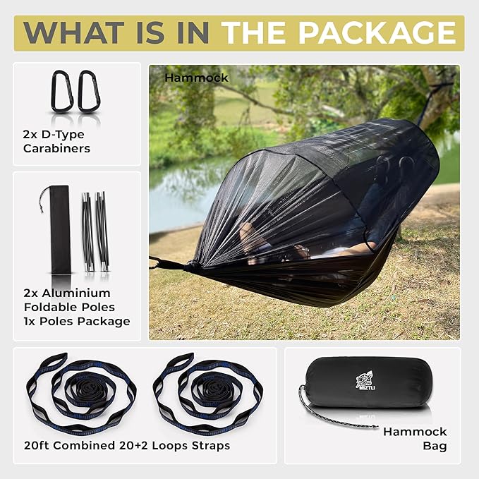 Miztli Camping Hammock -Portable Hammock w/Spacious Net & Tree Straps w/Adjutable Loops,Double and Single Hammock for Outdoor, Hiking, and Travel