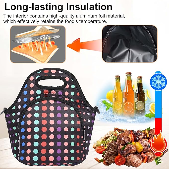 Neoprene Lunch Bag, Thermal Insulated Lunch Tote Bag with Detachable Shoulder Straps, Lightweight & Reusable Lunch Bag for Women Men
