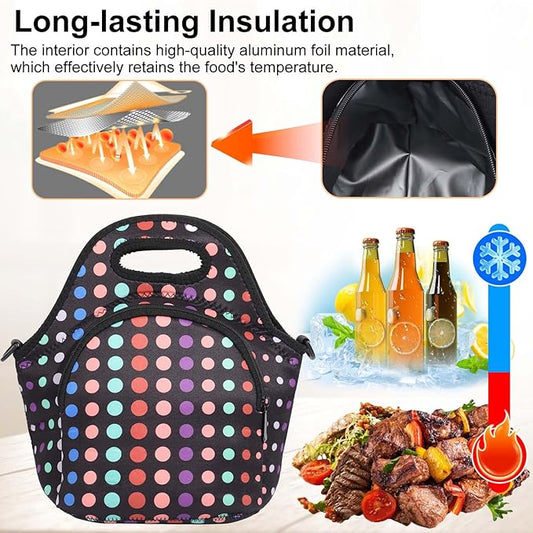 Neoprene Lunch Bag, Thermal Insulated Lunch Tote Bag with Detachable Shoulder Straps, Lightweight & Reusable Lunch Bag for Women Men