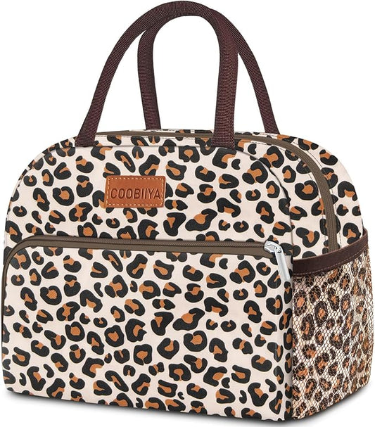 Coobiiya Lunch box for Women, Lunch Bags for Adults, Small Leakproof Cute Lunch Pail Large Capacity Reusable Insulated Cooler Lunch Container for Work/Office/Picnic/Beach - leopard