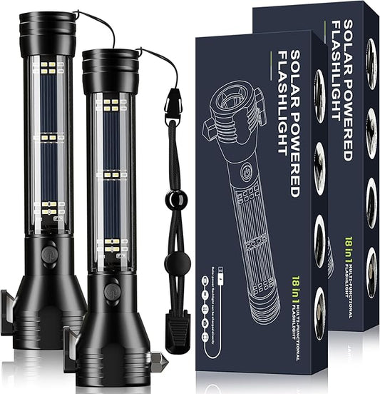 Otdair Solar/Rechargeable LED Flashlight, Multi Function Ultra Bright Flashlight, Emergency Strobe Light, USB-C Rechargeable, 5 Modes for Outdoor, Camping, Hiking, 2Pack