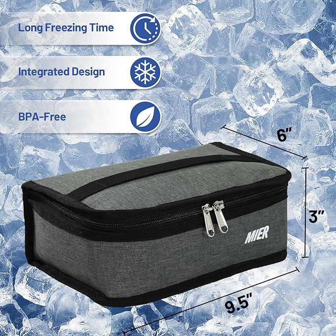 MIER Freezable Lunch Bag Frozen Mini Cooler Small Portable Insulated Lunch Box Freezer Snack Bags for Kids Adult Travel Work School, Grey